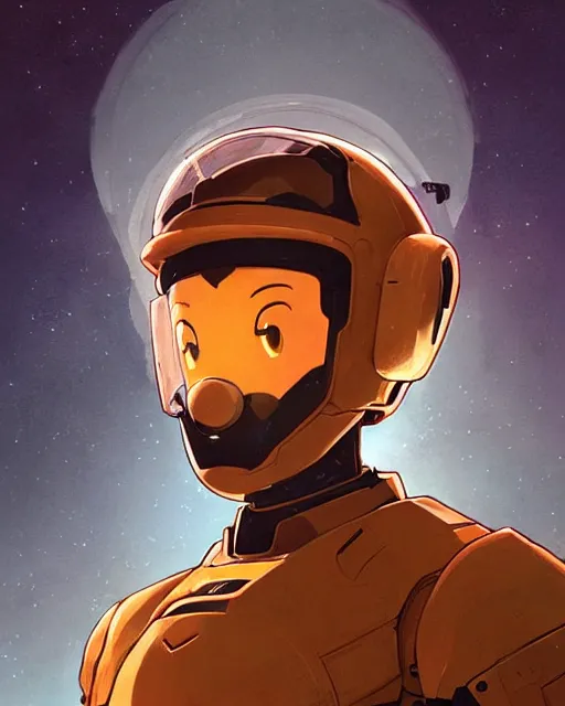 Image similar to gigachad luigi in a mech space suit by ilya kuvshinov and laurie greasley, ernest khalimov body by krista sudmalis, fantasy character portrait, ultra realistic, concept art, intricate details, elegent, digital painting, smooth, sharp focus, illustration, art by artgerm and greg rutkowski and alphonse mucha, artstation