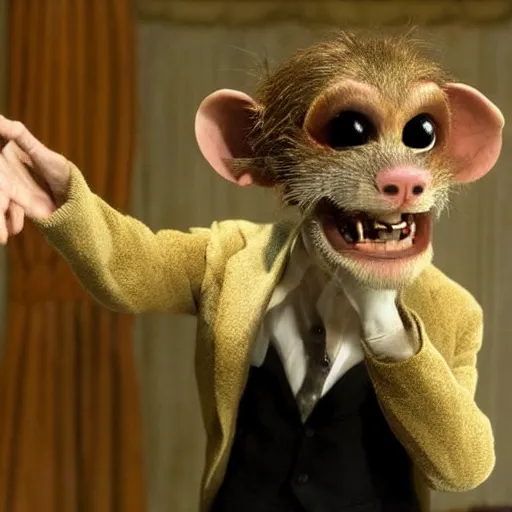 Prompt: william dafoe as an anthropomorphic singing rat