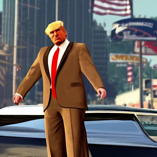 Image similar to Donald Trump in GTA V promotional art, 4k