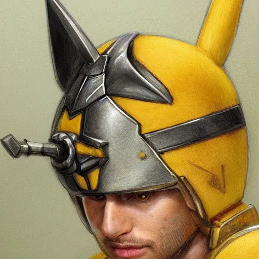 Image similar to pikachu as a realistic fantasy knight, closeup portrait art by donato giancola and greg rutkowski, realistic face, digital art, trending on artstation, symmetry!!, no helmet