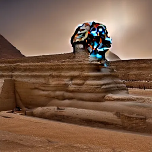 Image similar to a beautiful intricate epic scene the sphinx of giza, cinematic lighting