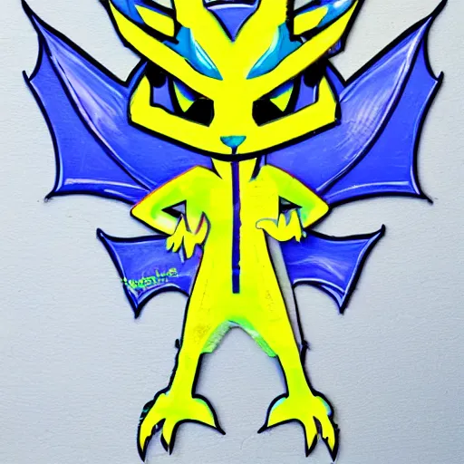 Prompt: neon blue and yellow super cool dragon