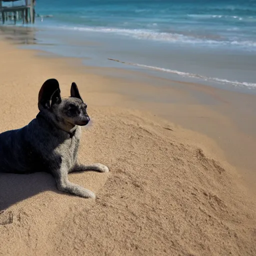 Image similar to a dog made of sand at the beach