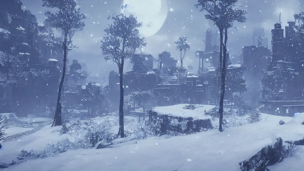 Prompt: beautiful Nier Automata landscape, winter