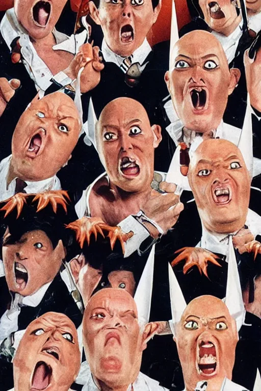 Image similar to coneheads, japanese vhs cover art, detailed facial expressions