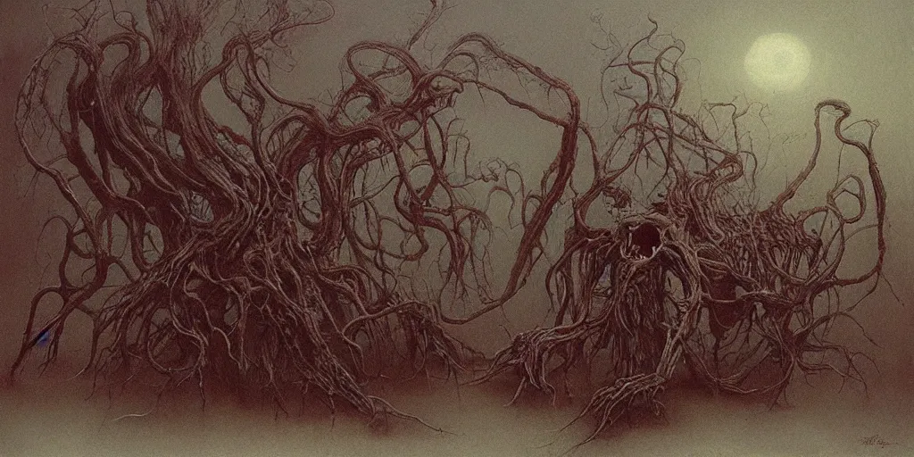 Prompt: fleshy eldritch horror painted by beksinski