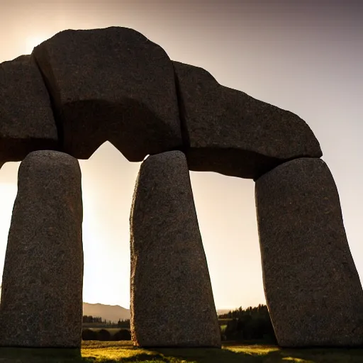 Image similar to stargate made of stone that form a circle, cinematic view, epic sky