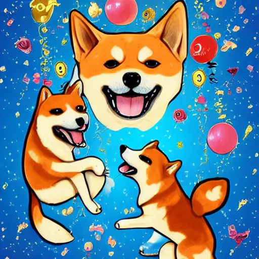 expensive birthday card with happy shiba inu dogs | Stable Diffusion ...