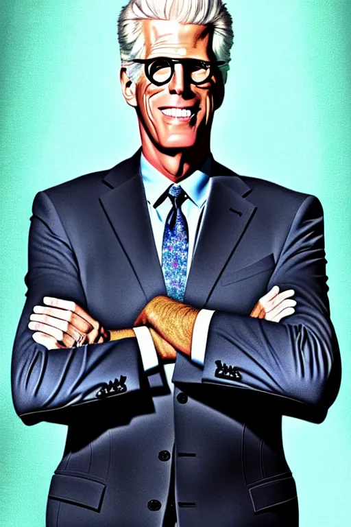 Image similar to a painting of ted danson in the good place, art by robin eley