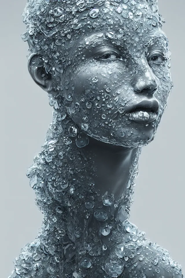Image similar to a sculpture made of water and crystal, bust, portrait, fashion model, future, harper's bazaar, vogue, magazine, insanely detailed and intricate, concept art, ornate, luxury, elite, elegant, trending on artstation, by Ruan Jia, Kenneth Willardt, Ross Tran, WLOP, Andrei Riabovitchev.