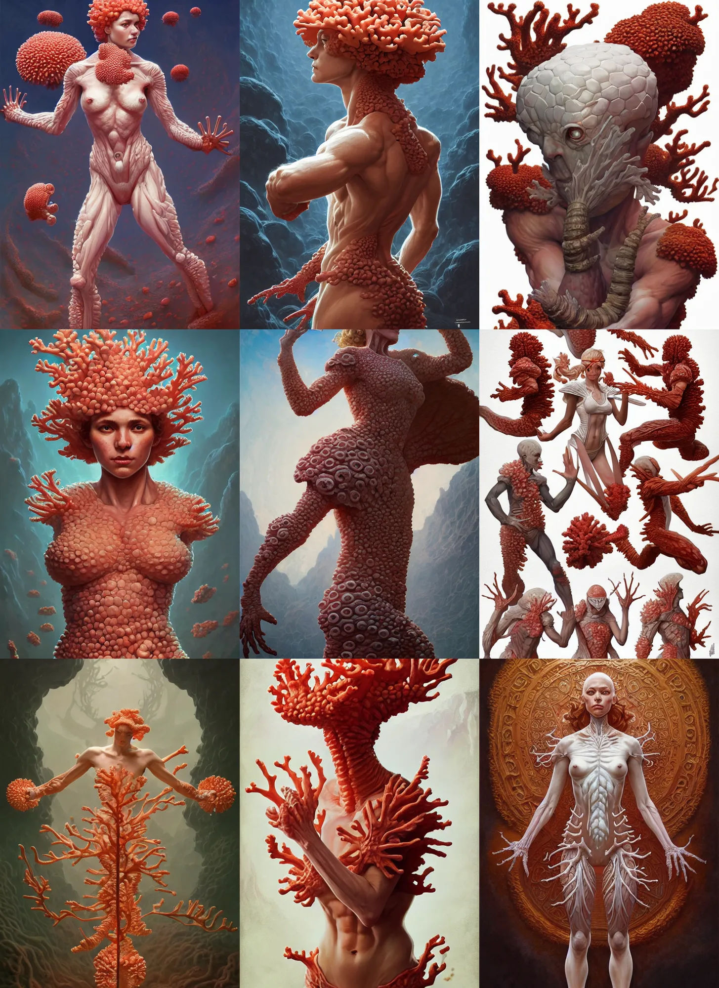 Prompt: full - body d & d mtg coral anatomy on white background, action pose, intricate, highly detailed, digital painting, artstation, concept art, smooth, sharp focus, illustration, art by norman rockwell emiliano ponzi andrey remnev yoann lossel aaron jasinski, 8 k