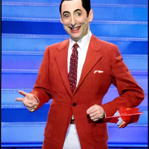 Prompt: Pee-wee Herman as the host of Jeopardy