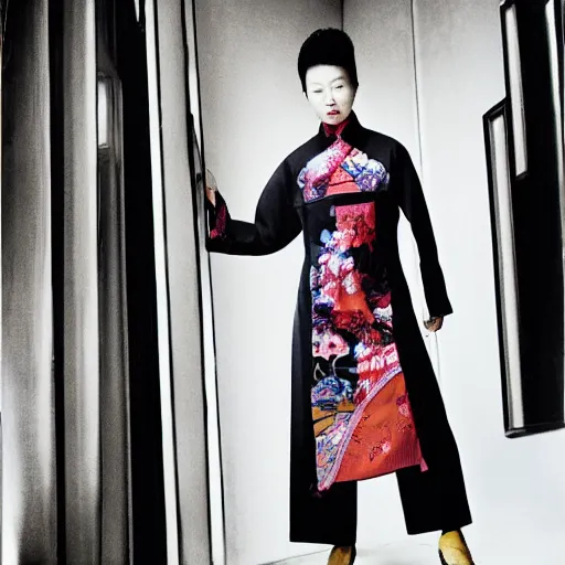 Image similar to A Chinese woman wearing clothes from 2078, portrait, Taschen, by David Bailey