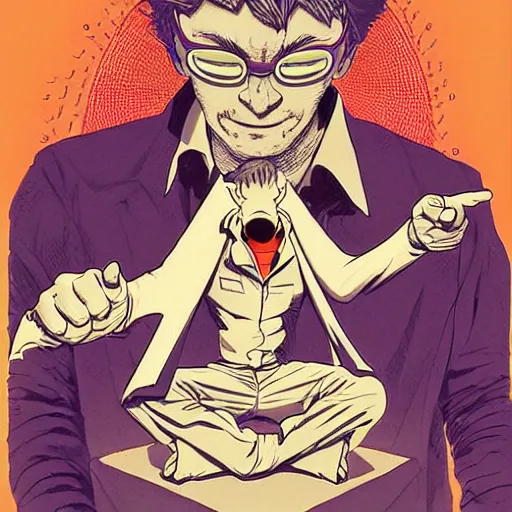 Image similar to psychic guy emitting psychic powers, by jamie hewlett, by artgerm, by moebius, by geof darrow,