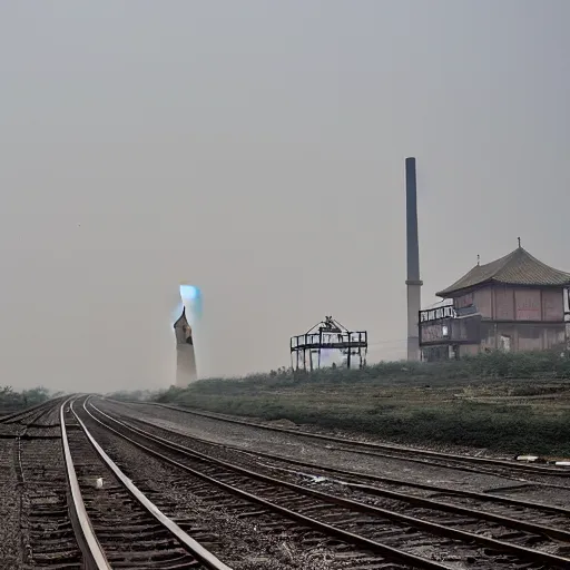 Image similar to industrial mine, pollution, haze, baotou china, steam train,