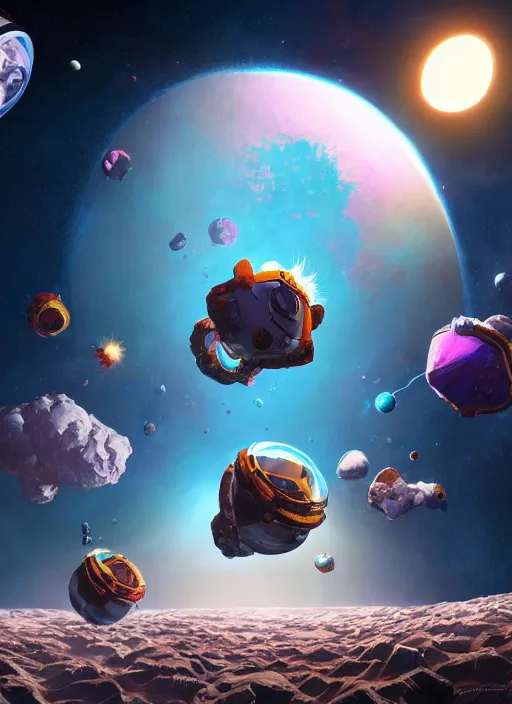 Image similar to An epic fantastic realism comic book style astroneer painting of the most beautiful flowers launched into space, bouquets, solar eclipse, fisheye, unreal 5, DAZ, hyperrealistic, octane render, dynamic lighting