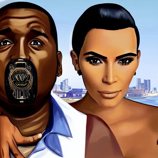 Image similar to videogame cover of gta 6 miami kim kardashian and george floyd accurate eyes