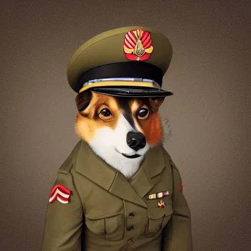 Image similar to “corgi dressed as a wwii general” 4k, HD, octane render
