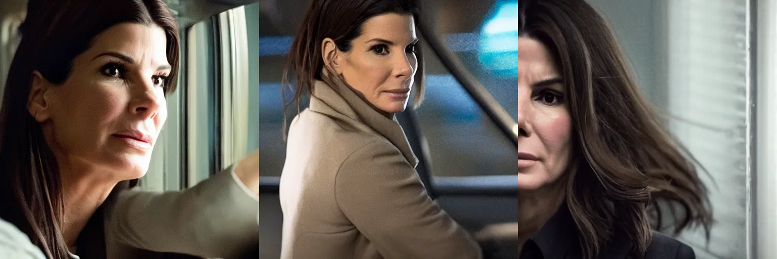 Prompt: close-up of Sandra Bullock as a detective in a movie directed by Christopher Nolan, movie still frame, promotional image, imax 70 mm footage