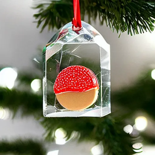 Prompt: hamburger tree ornament made of crystal glass. transparent, see through.