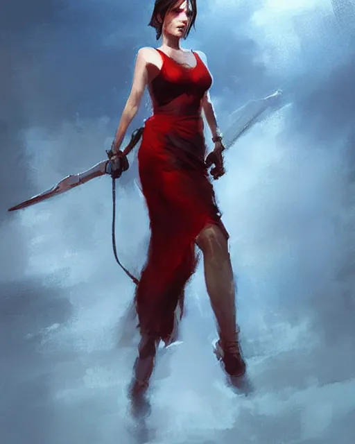 Image similar to elegant lara croft in a red evening dress, portrait, illustration, rim light, top light, summer clear blue sky, perfectly shaded, soft painting, art by krenz cushart and wenjun lin