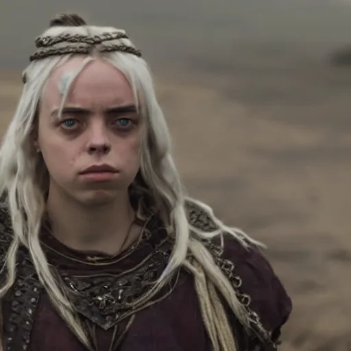 Image similar to Billie Eilish in Vikings detail 4K quality super realistic