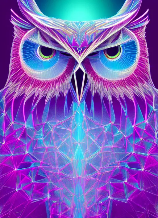 Image similar to symmetry!! product render poster vivid colors divine proportion owl, ice and snow, glowing fog intricate, elegant, highly detailed, digital painting, artstation, concept art, smooth, sharp focus, illustration,