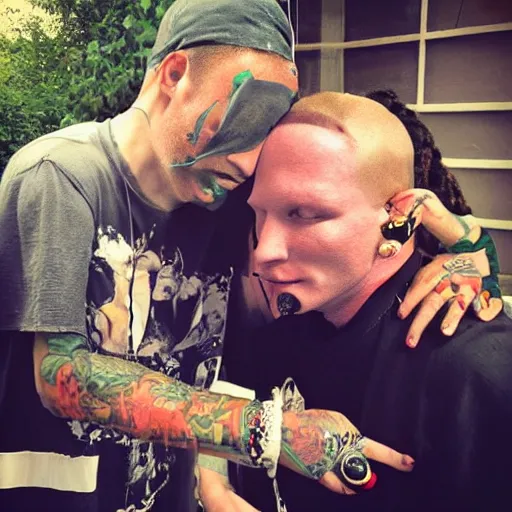 Prompt: corey taylor smoking with snoop dogg