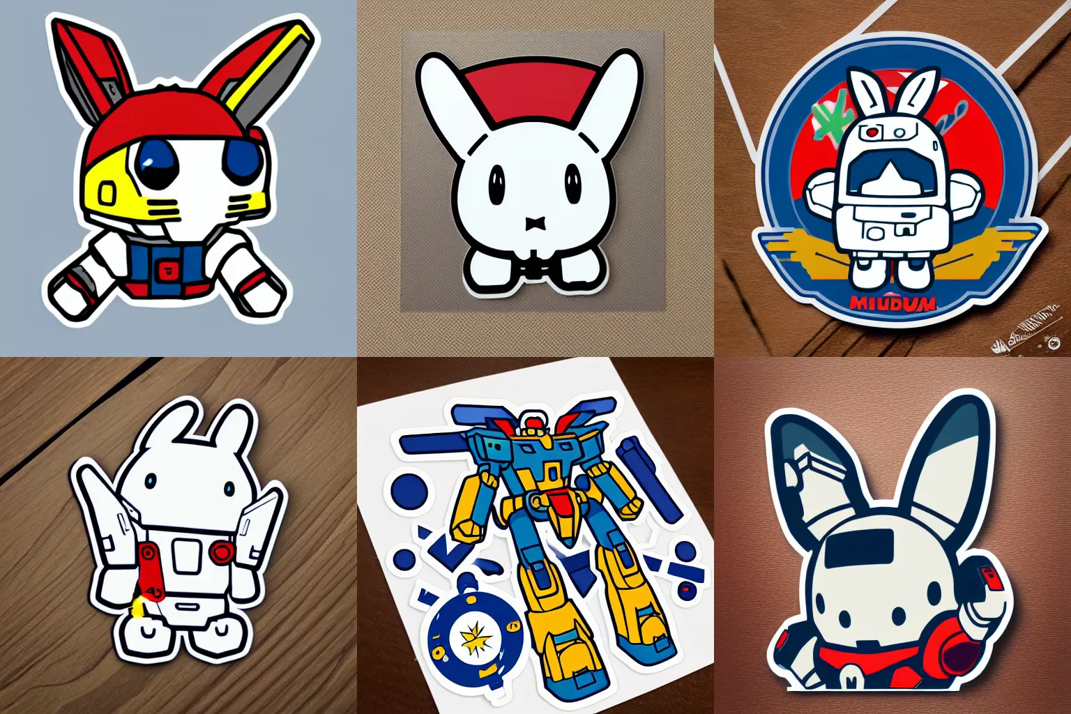 Prompt: mecha hello gundam Miffy vector art sticker design