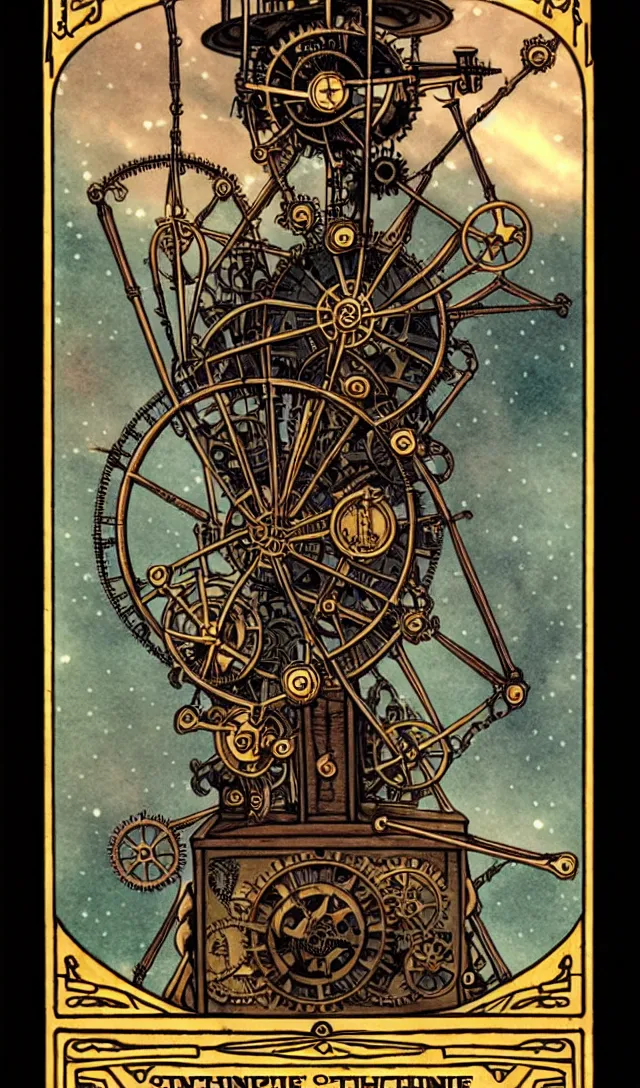 Image similar to tarot card of steampunk machine