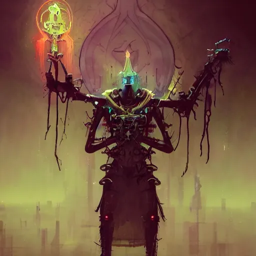 Image similar to a portrait of a satanic cybernetic illuminati occultist, cyberpunk concept art by pete mohrbacher and seb mckinnon and beksinski and josan gonzales, digital art, highly detailed, intricate, sci-fi, sharp focus, Trending on Artstation HQ, deviantart, unreal engine 5, 4K UHD image