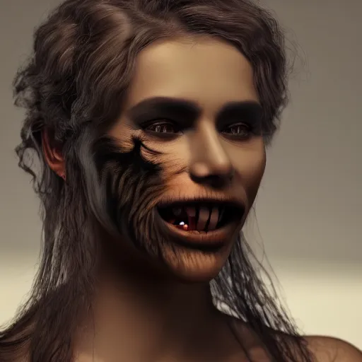 Image similar to woman transforming into a werewolf at night and covered with black realistic fur, ultra detail, unreal engine 5, 8 k