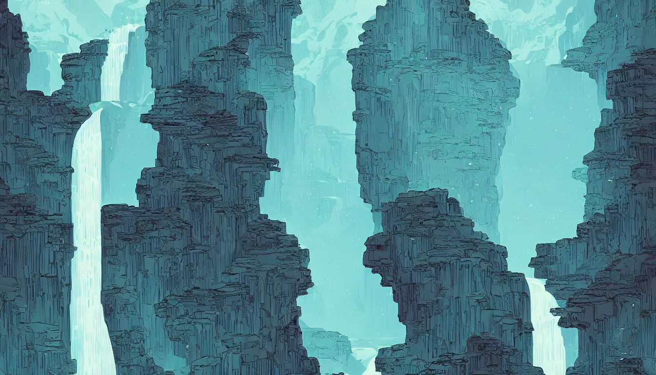 Image similar to waterfall by kilian eng, minimalist, detailed