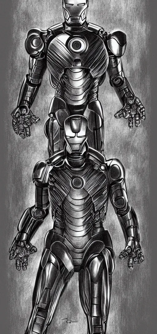 Image similar to iron man drawn in the style of hr giger, body horror, creepy, weird