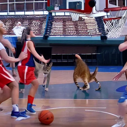 Image similar to basketball game interrupted by cats