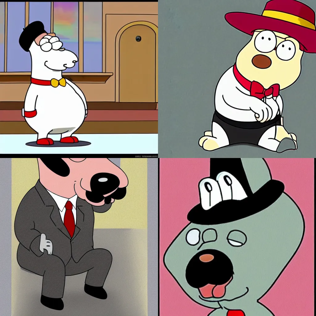Prompt: family guy Brian griffin wearing a fedora, cartoon, dog, funny,
