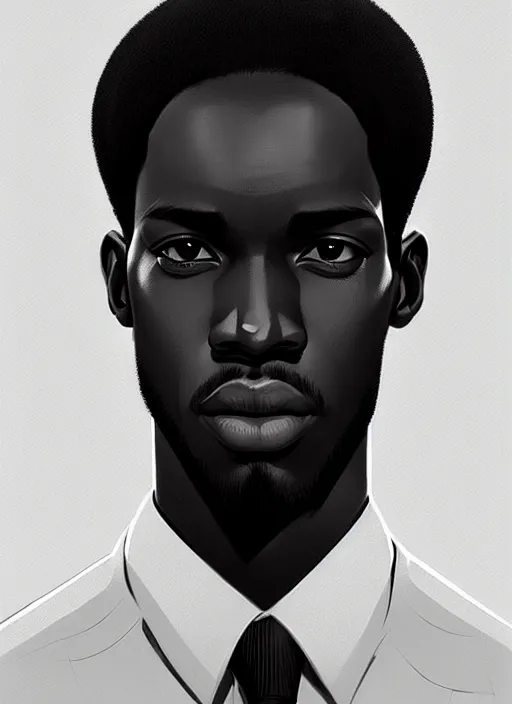 Image similar to a man in his twenties, black skin handsome, long hair, suit ， perfect face, symmetric eyes, sharp focus, specular reflection, occlusion shadow, artstation, by ilya kuvshinov and jeremy lipking, light novel cover art, 3 d epic illustrations, symmetric body