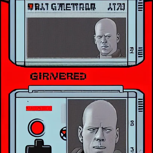 Image similar to coverart for a Gameboy videogame that just loads a picture of Bruce Willis, no other gameplay features