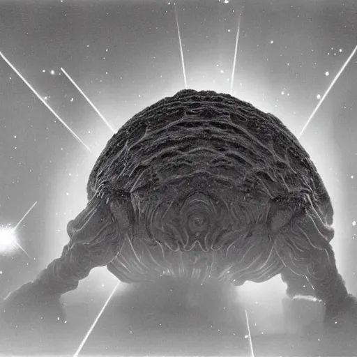 Image similar to the alien transcendent cosmic tardigrade that awaits you at the end of all of space and time, by ansel adams