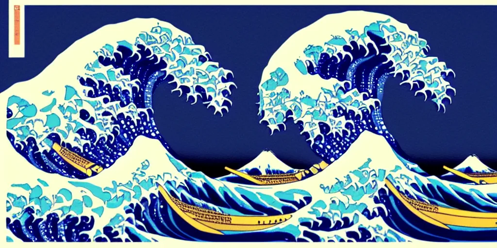 Image similar to The Great Wave off Kanagawa by GMUNK, Pi-Slices and Kidmograph, psychedelic version