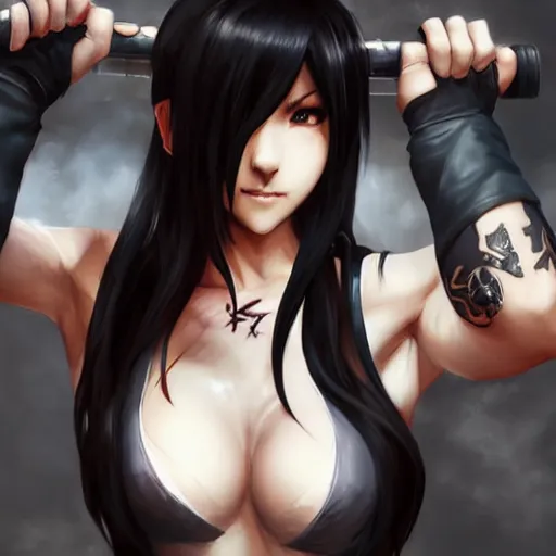 Image similar to concept art of tifa lockhart with tattoos, by WLOP, rossdraws, logan cure, BangkuART, sakimichan, yan gisuka, zeronis, Chengwei Pan, trending on artstation