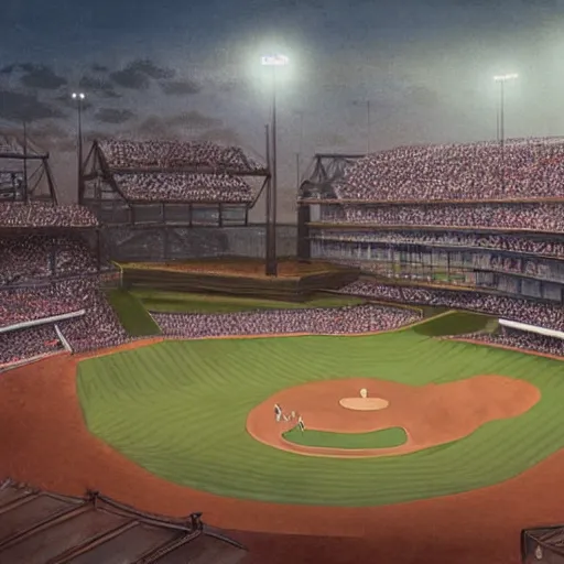 Image similar to baseball tidal wave over 1940s baseball park, concept art, by Takumi Park, surreal