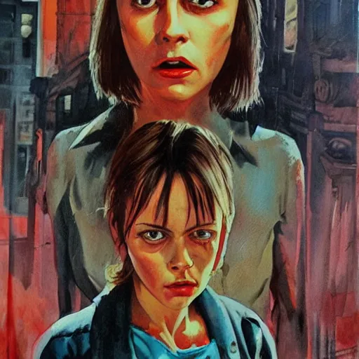 Image similar to detailed details photorealistic pictures of horror movie poster about night on mathilda street in the style of bob peak and alex ross, gouache and wash paints color, detailed facial and body and human environments and background and foreground and small details and big details proportionate, detailed 5 k details, detailed string text.