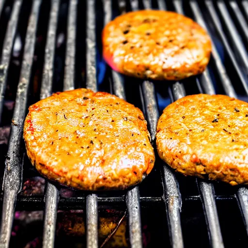 Prompt: Award winning photo of burger patties cooking on a grill.