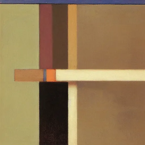 Image similar to This experimental art is composed of two rectangles of different sizes and colors, separated by a thin line. The bottom rectangle is larger and warmer in color. The top rectangle is smaller and lighter in color. The line that separates the rectangles creates a sense of tension and balance. A deep background provides a sense of depth and space. by Eastman Johnson, by Arthur Dove saturated