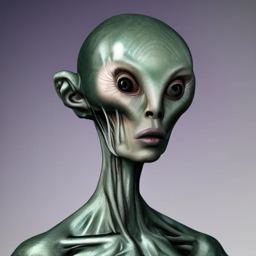 Prompt: realistic fancy portrait of a real alien, 8K, hyperrealistic