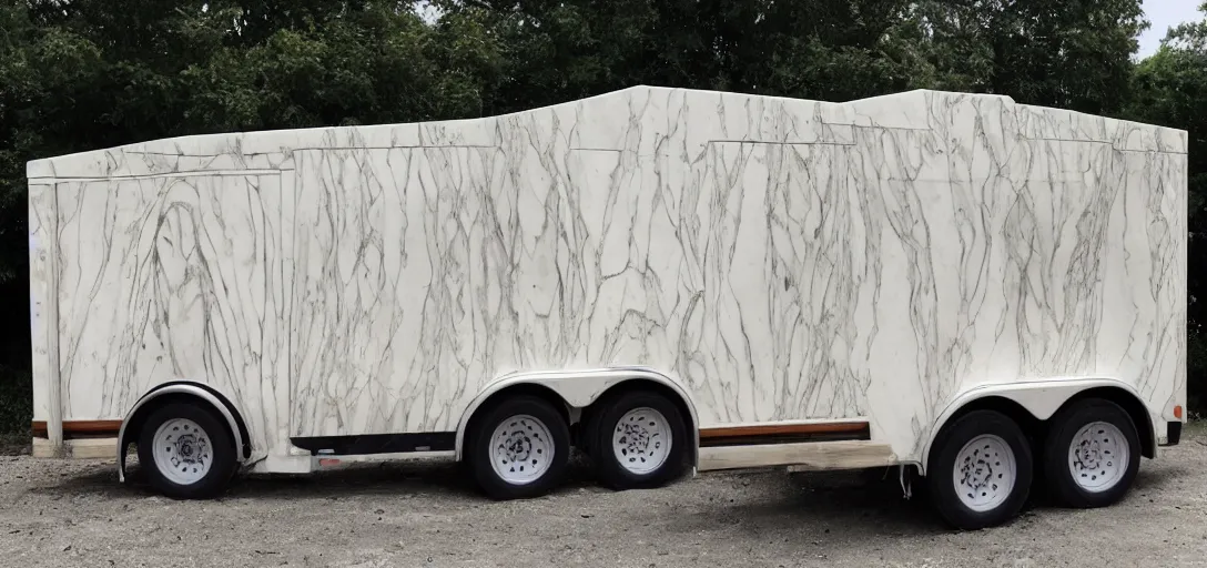 Image similar to islamic and indian - inspired ivory - white marble tiny mausoleum on trailer