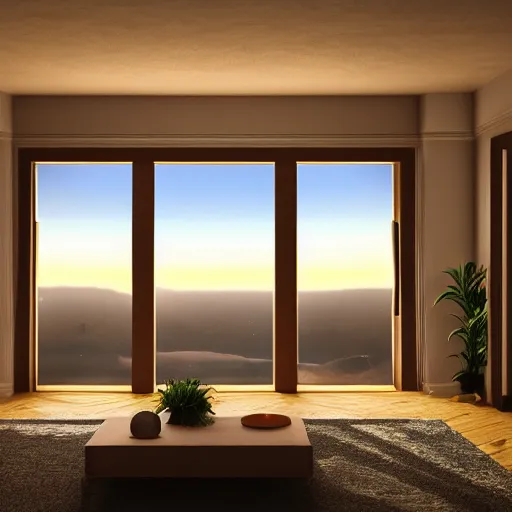 Prompt: interior of a living room with a window opening to the end of the worlds, 8k, cinematic