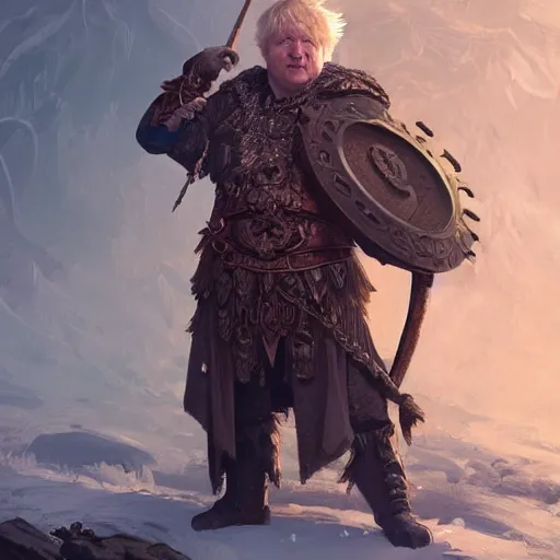 Image similar to boris johnson as odin, intricate, elegant, highly detailed, digital painting, artstation, concept art, matte, illustration, hearthstone, art by artgerm and greg rutkowski and alphonse mucha, simon stalenhag, hyperreal