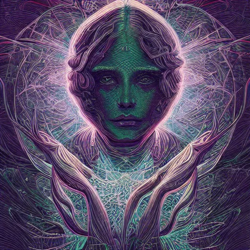 Image similar to beautiful portrait of intelligence, spatial space deformation in latent space, math art, astral plane, by artgerm and dan mumford and gustave dore, artstation